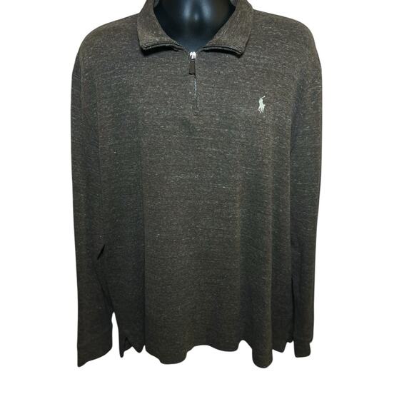 Polo Ralph Lauren Sweater XL TG Brown Heather 1/4‎ Zip Estate Rib Pullover - Picture 1 of 9